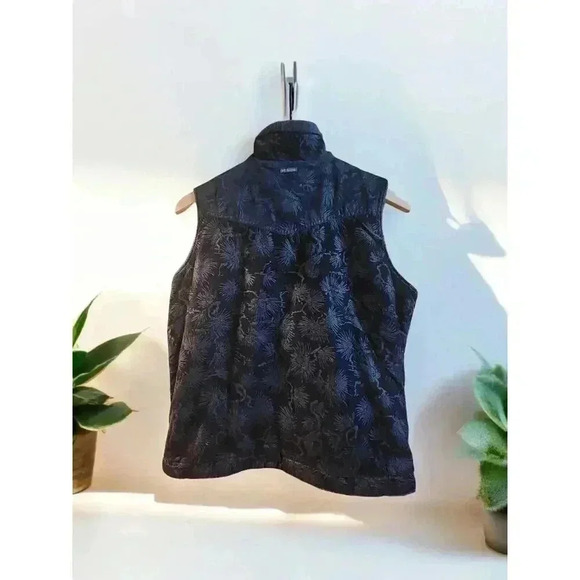 Columbia Black Velvet Fleece Floral Womans Reversible Vest Zip - Picture 2 of 6